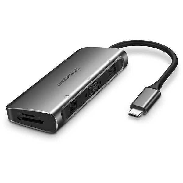 Bộ chuyển USB C to HDMI + VGA + USB 3.0 + LAN 1Gbps + Card Reader đa năng UGREEN 40873